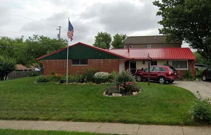 Dark red metal roof project in Westerville, Ohio