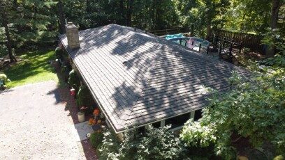 Ironwood stone-coated metal shingles on a Powell home in Delaware County